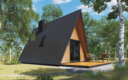 Одноэтажный дом-шалаш (A-frame) 18 м2
