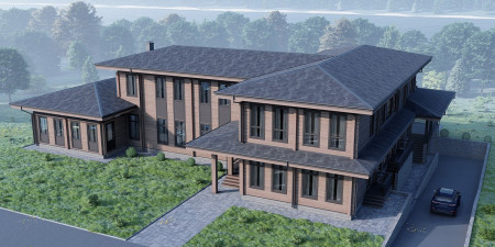 Загородная резиденция из клеёного бруса с гаражом, бассейном и бильярдной, 3 этажа, 1331 м2