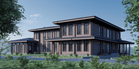 Загородная резиденция из клеёного бруса с гаражом, бассейном и бильярдной, 3 этажа, 1331 м2