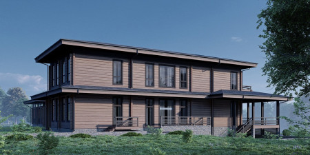 Загородная резиденция из клеёного бруса с гаражом, бассейном и бильярдной, 3 этажа, 1331 м2