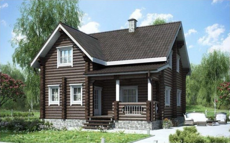 Дом с мансардой и террасой из бревна 9,5х9,5 м (180 кв.м)