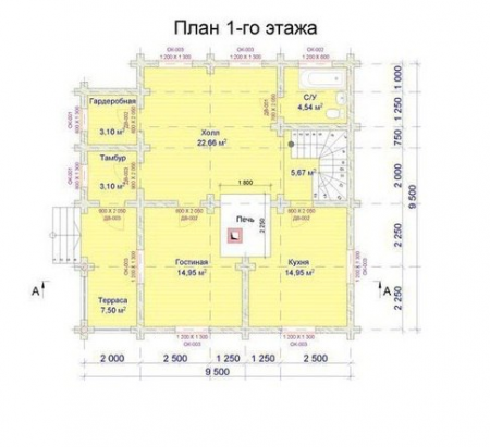 Дом с мансардой и террасой из бревна 9,5х9,5 м (180 кв.м)