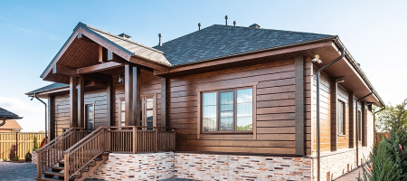 Одноэтажный загородный дом из клеёного бруса, 3 спальни, 238 м2