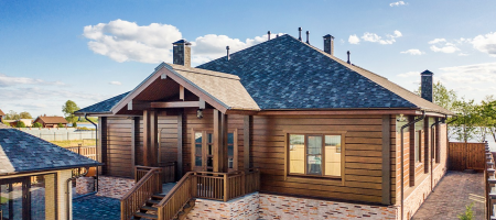 Одноэтажный загородный дом из клеёного бруса, 3 спальни, 238 м2