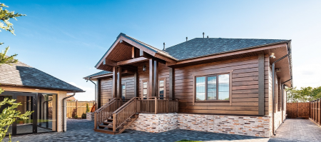 Одноэтажный загородный дом из клеёного бруса, 3 спальни, 238 м2