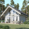 Гостевой домик в стиле фахверк с панорамным остеклением фасада и террасой, 3 спальни, 115 м²