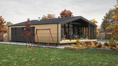 Одноэтажный барнхаус дом 110 м с террасой, 3 комнаты