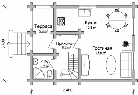 Сруб дома с мансардой 76,3 м2