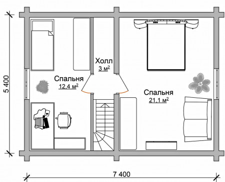 Сруб дома с мансардой 76,3 м2
