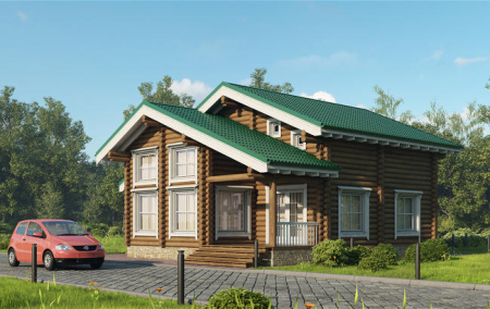 Дом с мансардой из ОЦ бревна 9х10,5 м (154 кв.м)