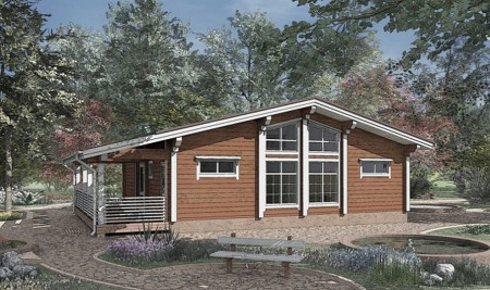 Одноэтажный дом с террасой из двойного бруса, 13.9х7.8 м, 100 кв.м