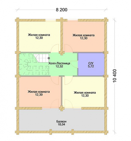 Двухэтажный дом с террасой из бревна 9,8х10,4 м (172,5 кв.м)