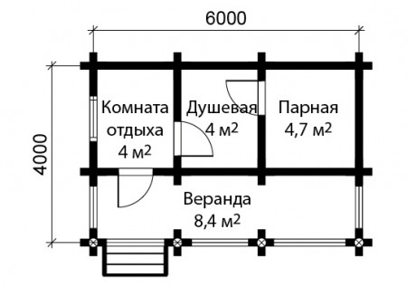 Сруб бани 4 на 6 метров, 12.7 кв. м