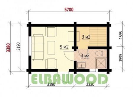 Баня эконом из двойного бруса, 5.7х3.3 м, 15 кв.м 