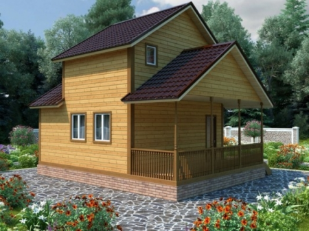 Баня из бруса 6x8 м (72 кв.м) с террасой