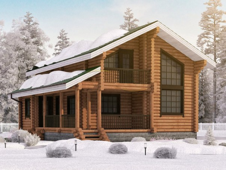 Дом с мансардой и террасой из бревна 9,3х10,7 м (183 кв.м)