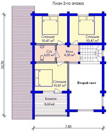 Дом с мансардой и террасой из бревна 9,3х10,7 м (183 кв.м)
