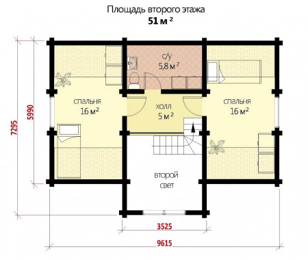 Двухэтажный дом из двойного бруса, 9.6х7.3 м, 115 кв.м