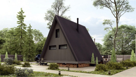 A-frame дом 36 м, 2-й антресоль-этаж, терраса