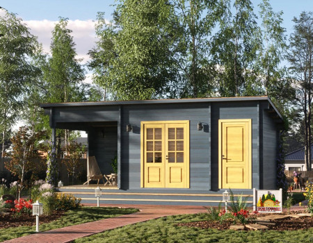 Хозблок из минибруса c террасой 3.25x7.25 м, 13.4 м. кв