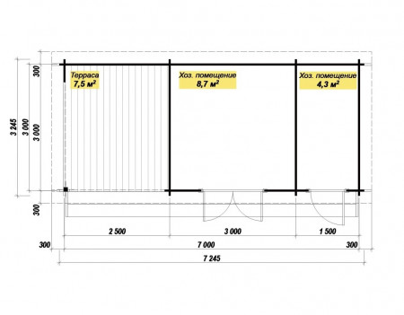 Хозблок из минибруса c террасой 3.25x7.25 м, 13.4 м. кв