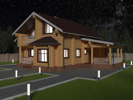 Сруб двухэтажного дома, 13.9 на 12.4 м, 180 м2