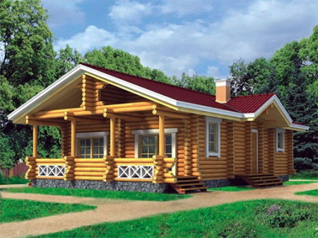 Сруб одноэтажного дома с террасой 82 м2