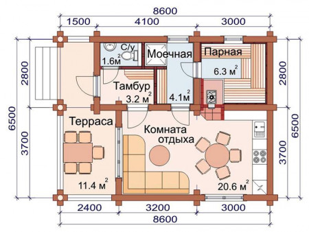 Сруб бани 6х8 м