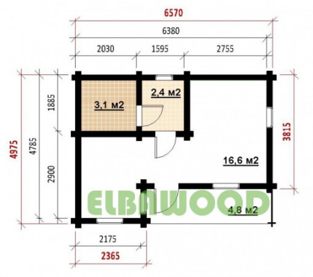Баня эконом из двойного бруса, 6.5х5 м (22 кв.м) 