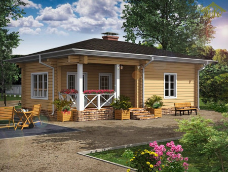 Одноэтажная баня с террасой, из двойного бруса, 9.7х6.9 м, (48 кв.м) 