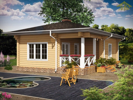 Одноэтажная баня с террасой, из двойного бруса, 9.7х6.9 м, (48 кв.м) 