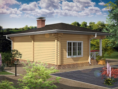 Одноэтажная баня с террасой, из двойного бруса, 9.7х6.9 м, (48 кв.м) 