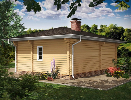 Одноэтажная баня с террасой, из двойного бруса, 9.7х6.9 м, (48 кв.м) 