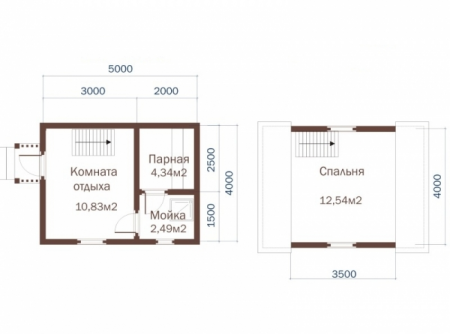 Баня из бруса 4x5 м (30,2 кв.м) с мансардой