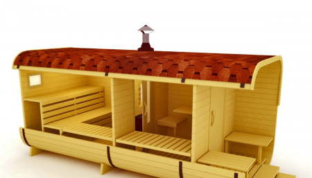 Баня квадро бочка 4,7х2,1 м, с крыльцом и комнатой отдыха