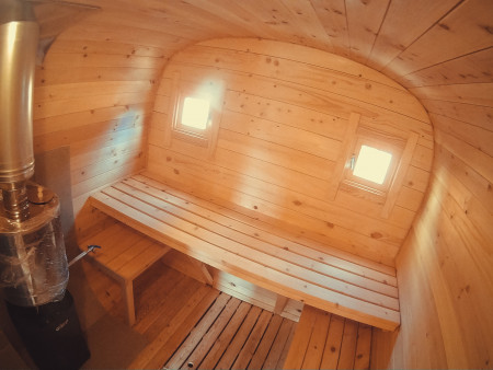 Баня квадро бочка 4,7х2,1 м, с крыльцом и комнатой отдыха