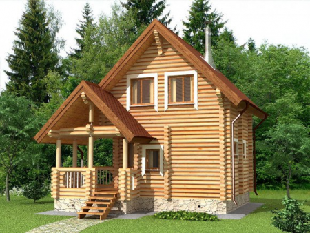 Дом с мансардой из бревна 6,9х7,1 м (86 кв.м)