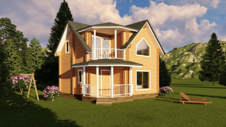 Дом с мансардой из двойного бруса, 6.8х6.8 м, 80 кв.м