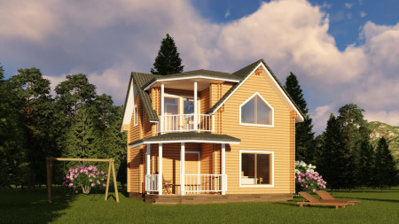 Дом с мансардой из двойного бруса, 6.8х6.8 м, 80 кв.м