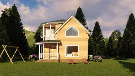 Дом с мансардой из двойного бруса, 6.8х6.8 м, 80 кв.м