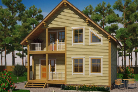 Дачный дом из профилированного бруса с мансардным этажом и котельной, 3 спальни, 99 м²