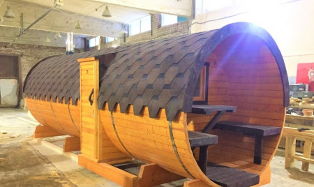 Большая баня-бочка, круглая 6х2 м, с боковым входом
