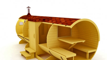 Большая баня-бочка, круглая 6х2 м, с боковым входом