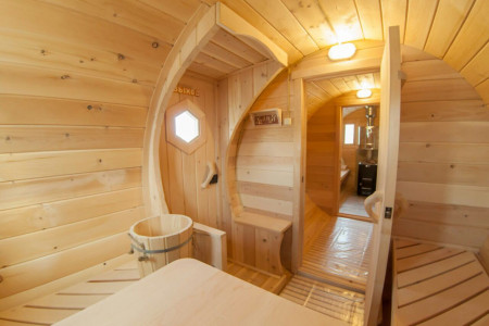 Большая баня-бочка, круглая 6х2 м, с боковым входом