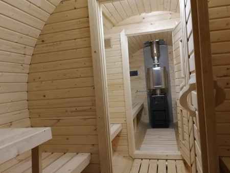 Большая баня-бочка, круглая 6х2 м, с боковым входом