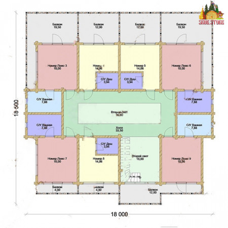 Сруб гостиницы 580 кв.м (9 номеров)