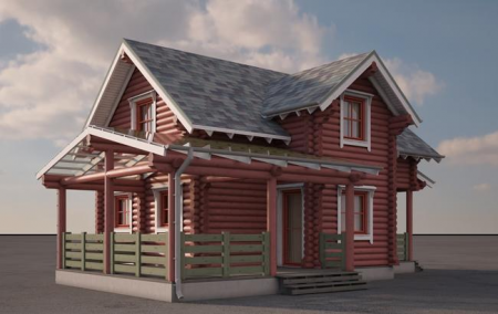 Дом с мансардой и террасой из ОЦ бревна 7х8,5 м (123 кв.м)