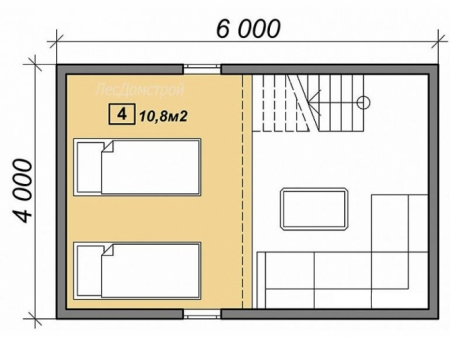 Баня из бруса 4x6 м (31,4 кв.м) с мансардой