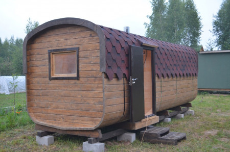 Большая квадратная баня-бочка, 6х2,1 м, с боковым входом