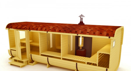 Большая квадратная баня-бочка, 6х2,1 м, с боковым входом